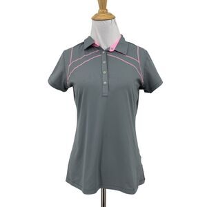 Cutter & Buck Polo Shirt Womens S Gray Annika Sorenstam CB DryTec Snap Buttons
